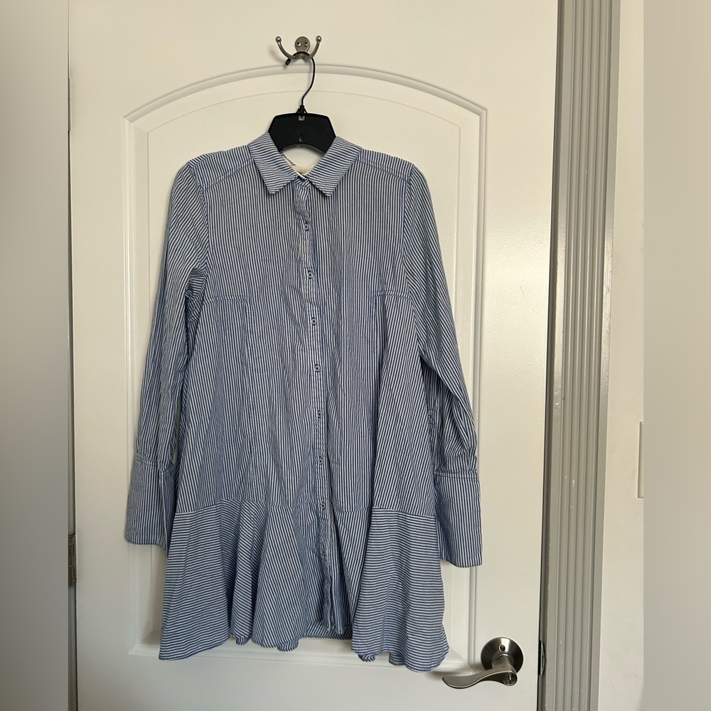 FREE PEOPLE All For You Striped Shirt Dress Blue size small preppy 90s - Picture 2 of 15
